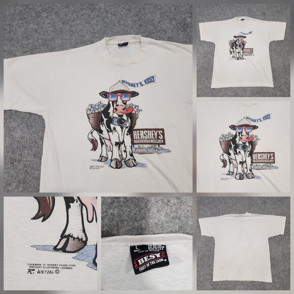 Fruit of the Loom Other - VTG 90s Hersheys Chocolate‎ World Promo Mens L Large Graphic Cow Park T Shirt